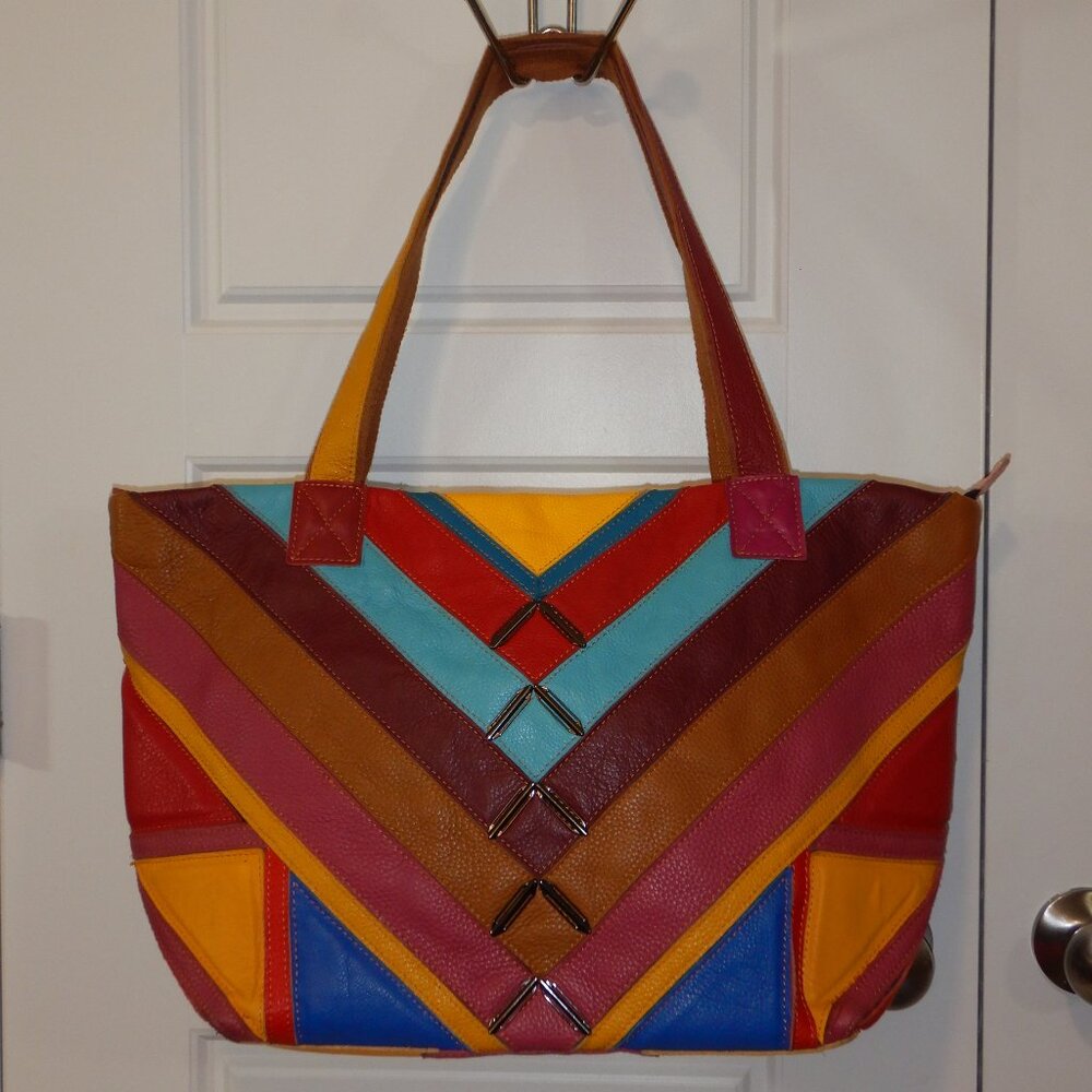 Extra Large Multi-Colored Geometric Leather Purse - image 1